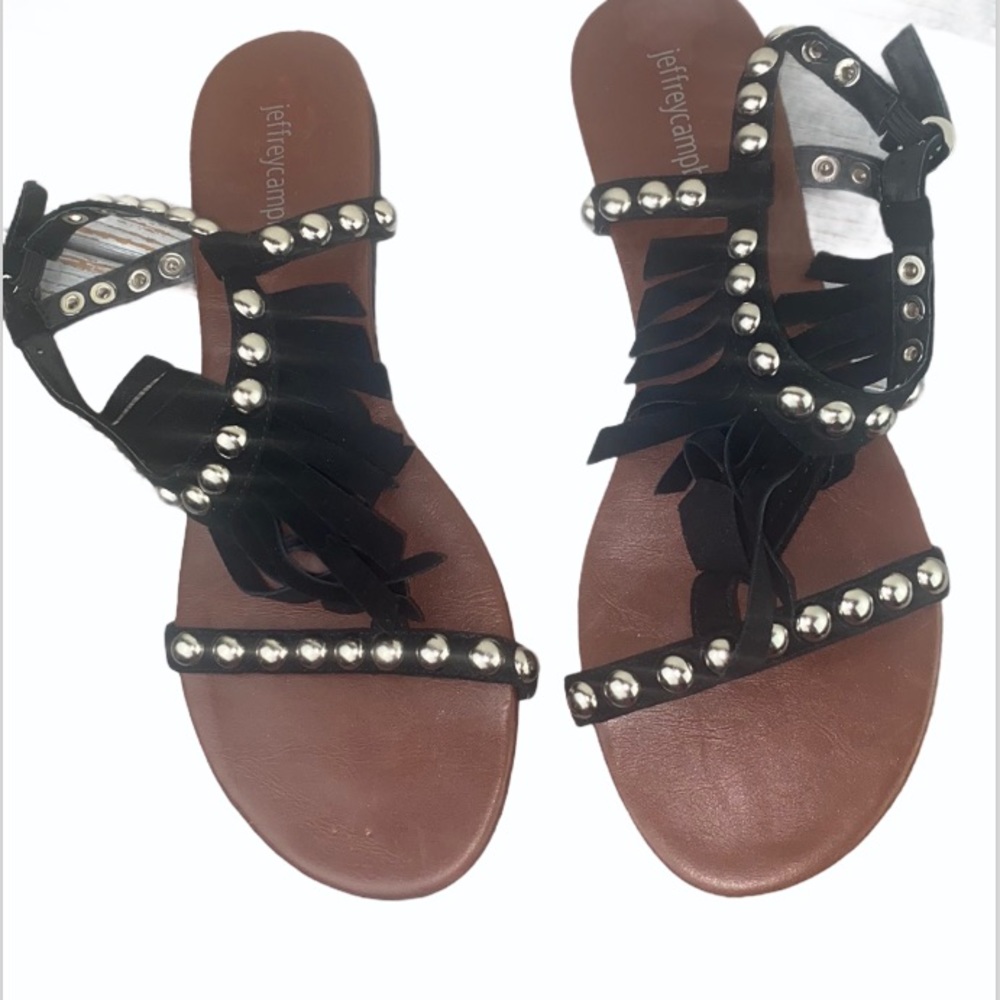Jeffrey Campbell Black Wink fringe Sandals 9.5